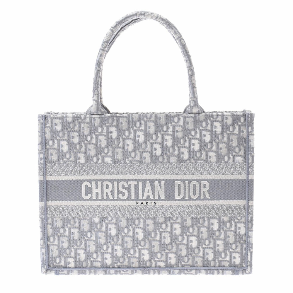 CHRISTIAN DIOR Book Tote White Gray Canvas Handbag